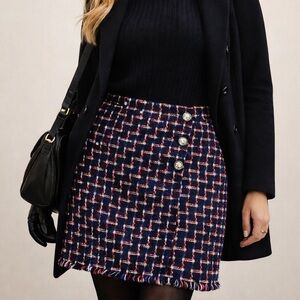Talbots Navy Tweed Skirt Size 16 Classic Preppy A Line Lined Knee Length
